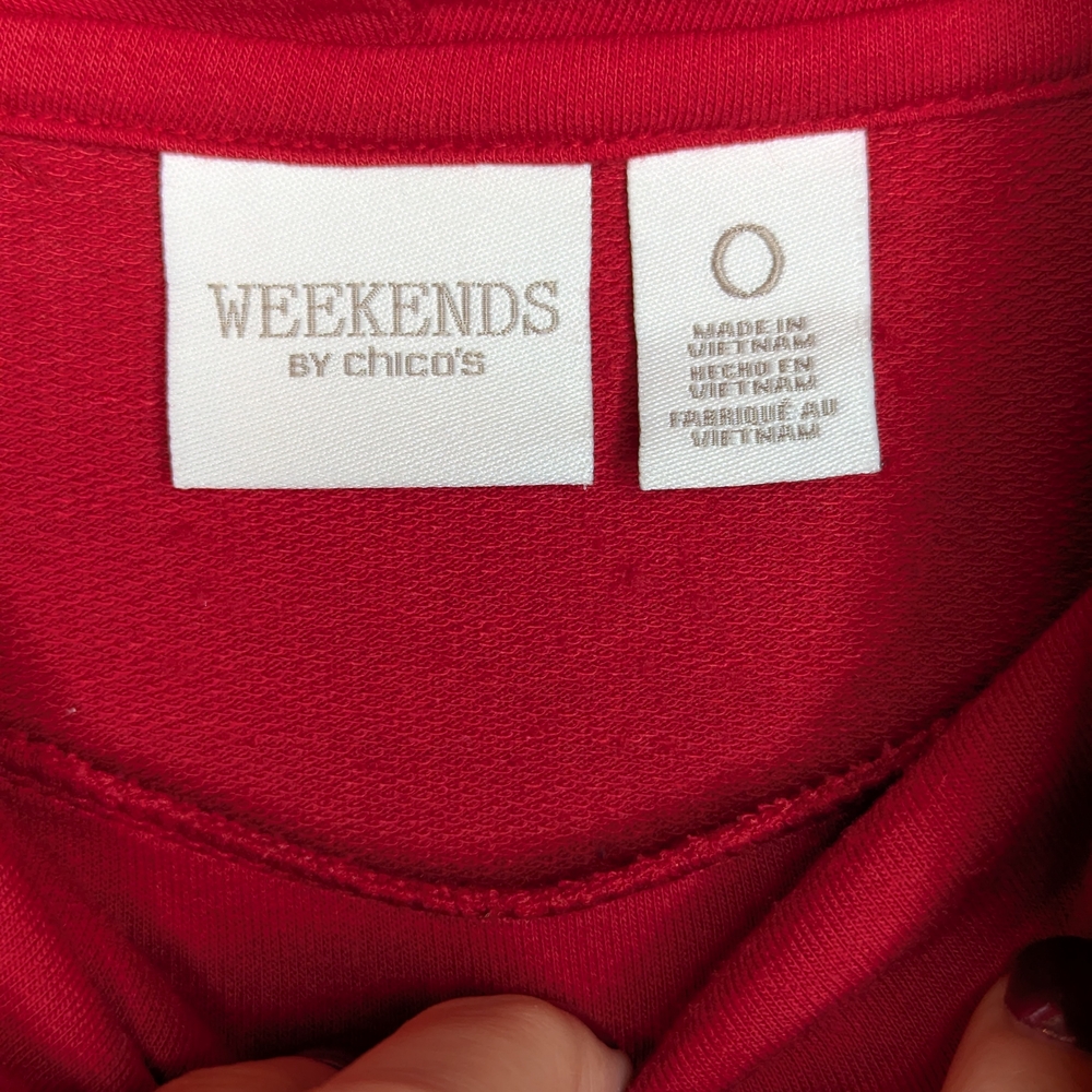Weekends by Chicos Tunic Top 0/Small Red Cowl Neck Long Sleeve Asymmetrical Hem - Picture 8 of 12